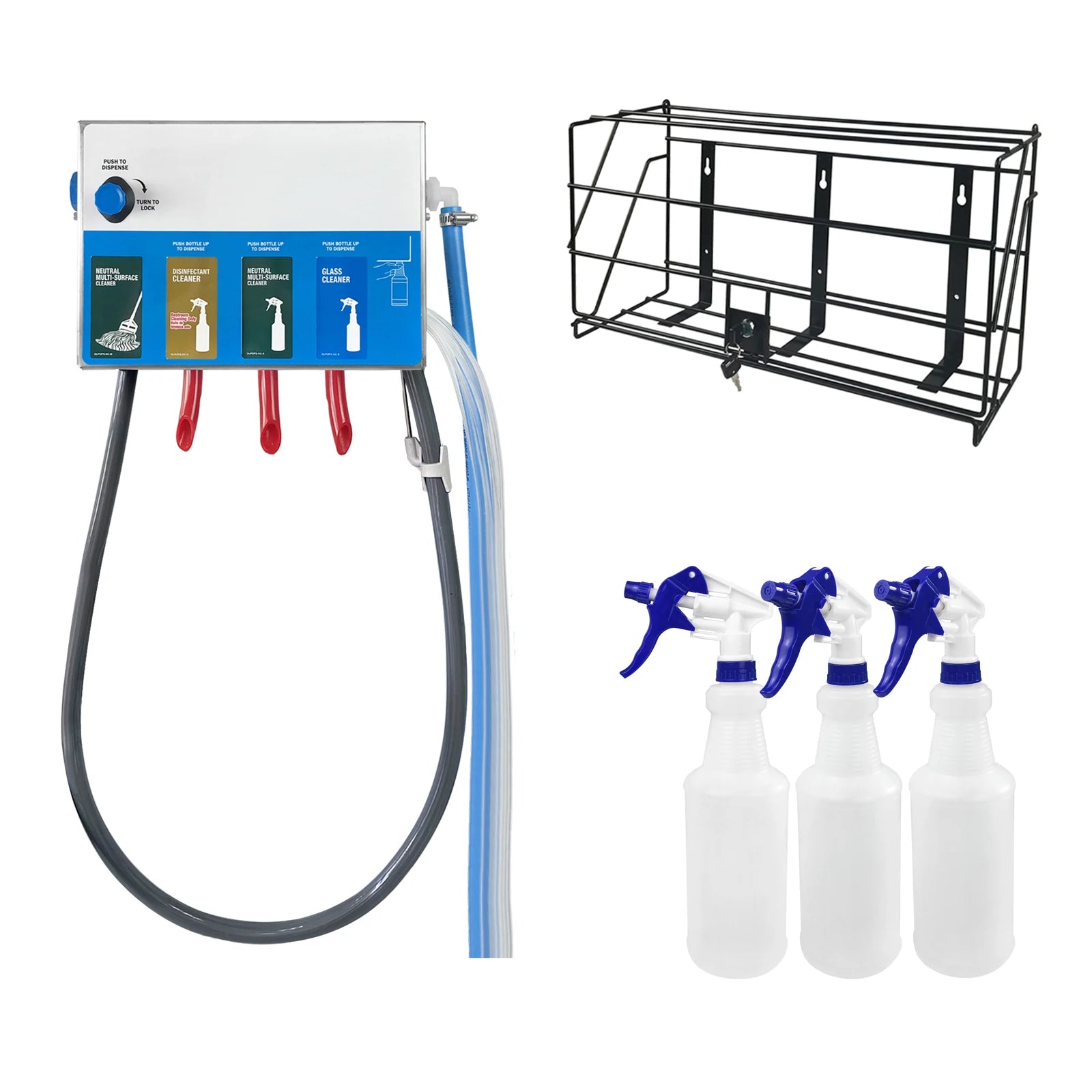 8134-7970  4-products Spray Bottle&Mop Bucket, Chemical Proportioner with Locking Cage