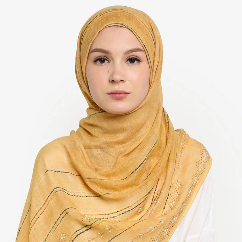 W-New Women's Sequins Glitter Cotton Scarf Hijab Shimmer Muslim Scarves Head Wraps