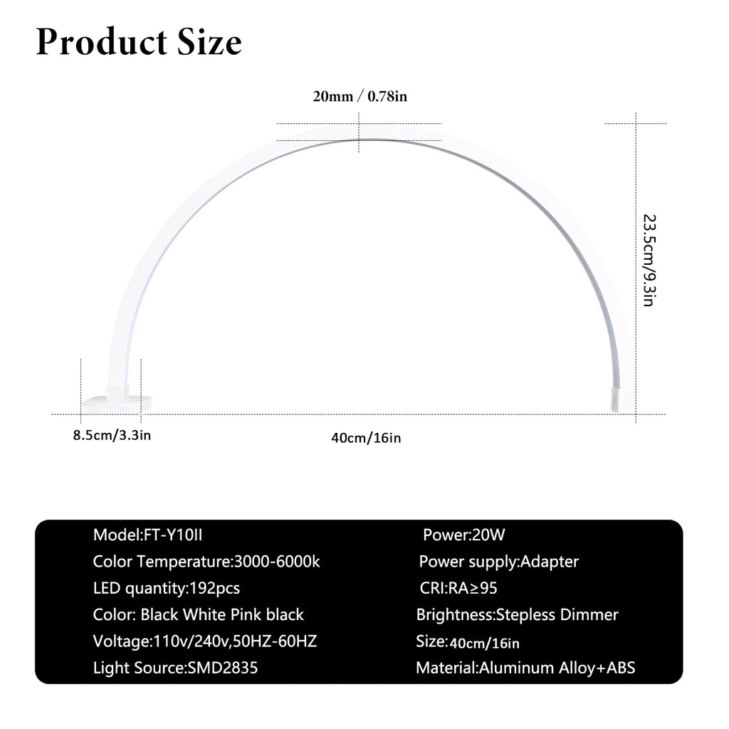 FOSOTO Arches Led Half Moon Lamp Light Desktops UV Nail Lamp for Nails Table Lamp with Phone Holder for Nail Tables