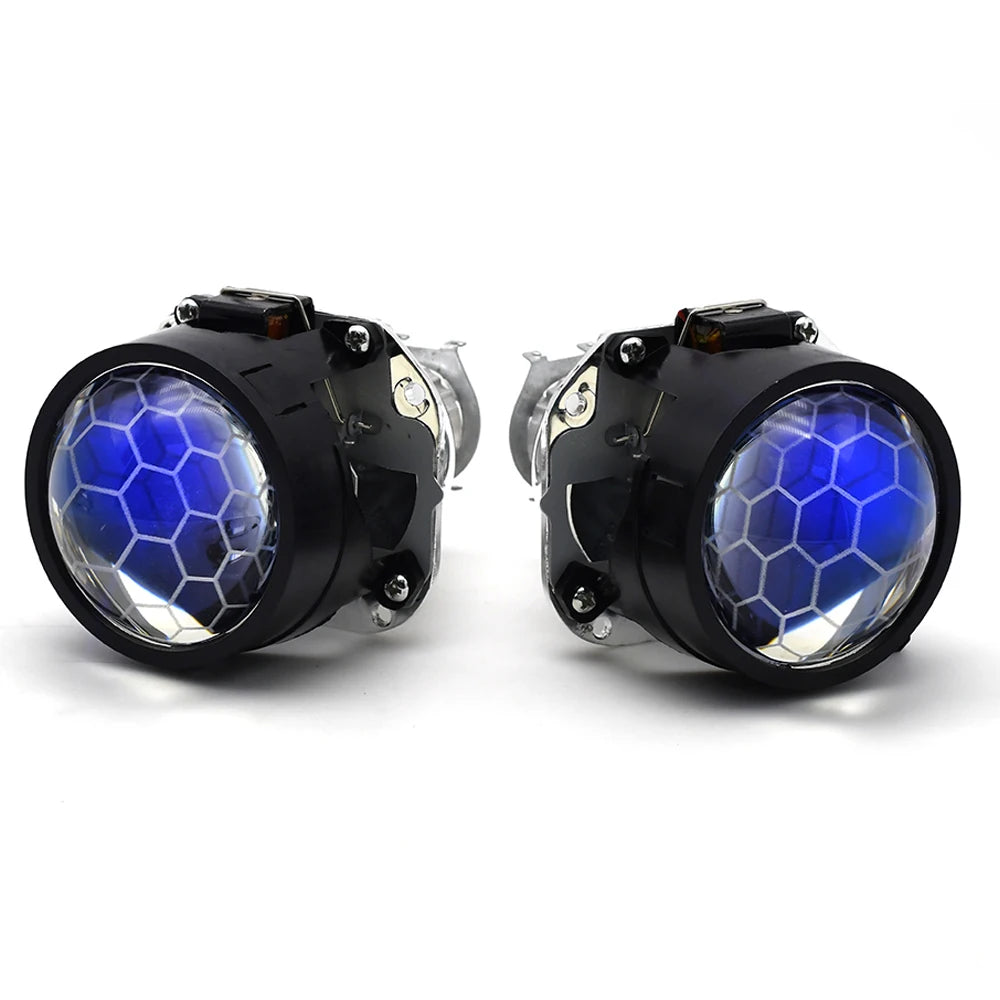 2.5 Inch Blue Coating Honeycomb Projector Lens DRL LED Angel Eyes Shrouds Fit H1 H4 H7 Car Headlamp Retrofit Accessories Styling