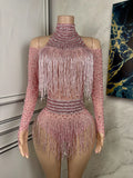 Latin Dance Costume Music Festival Disco Dancing Show Ball Evening Wear Birthday Party Banquet Dinner Rhinestone Mesh Jumpsuit