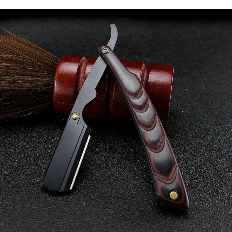 wooden trimmer manual shaver professional straight edge stainless steel sharp barber razor folding shaving blade shave beard cut