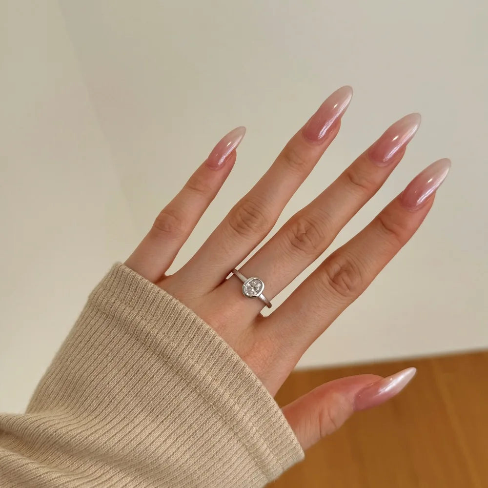 Dylam Exquisite Classic Design Fine Jewelry Brushed Surface Sterling Silver Solitaire Diamond Oval 5A Zirconia Wedding Rings