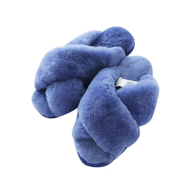 Women Indoor Slippers Real Wool 2023 Natural Sheepskin Home Slipper Winter Fur Slippers Wool Flip Flops Slipper Lady Home Shoes