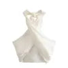 PB&ZA Women 2024 Summer New Fashion Hanging Neck Linen Tank Tops Vintage Backless Thin Straps Female Camis Chic Tops