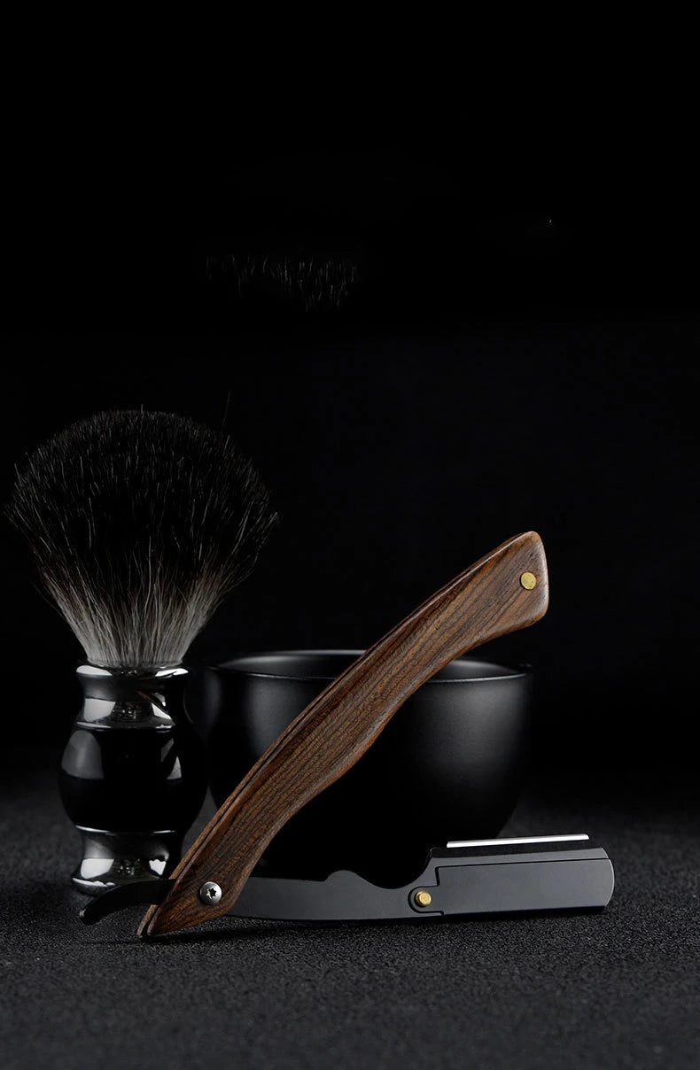 wooden trimmer manual shaver professional straight edge stainless steel sharp barber razor folding shaving blade shave beard cut