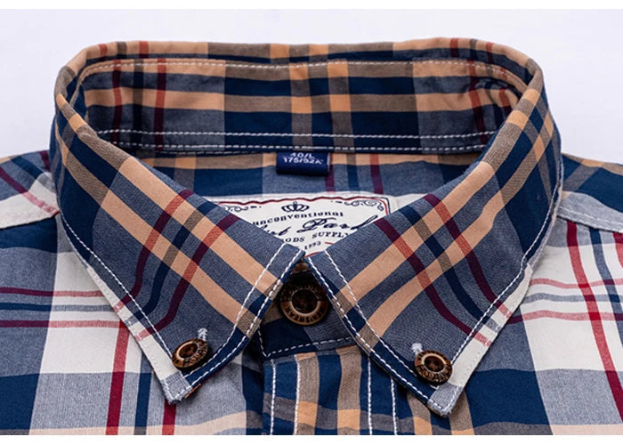 Men's 100% Cotton Plaid Long Sleeve Casual Shirt, Spring Autumn Lightweight & Breathable Slightly Slim Fit Button Down Shirts