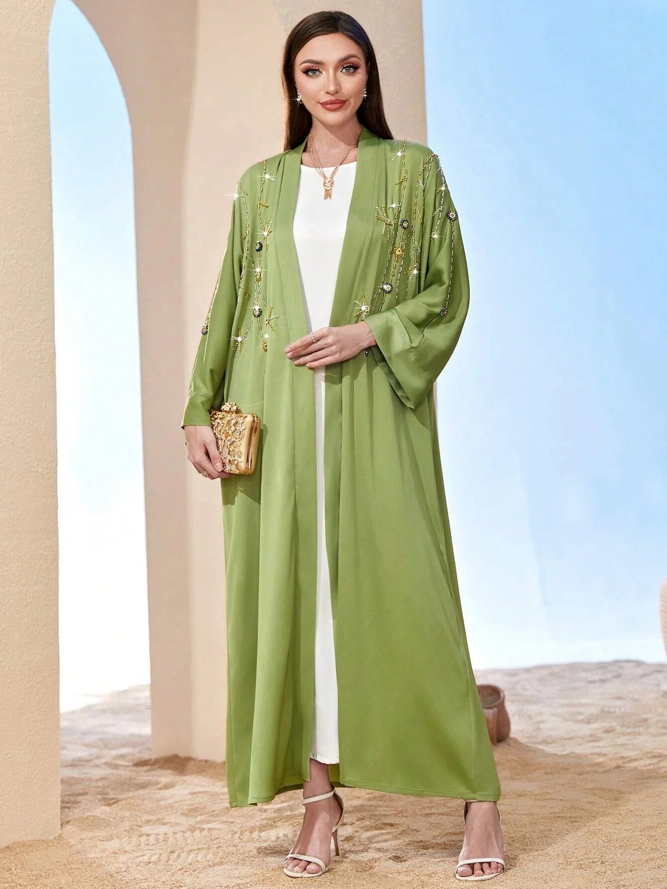 Beaded Elegant Maxi Dresses Dubai Turkish Abaya Women Muslim Dress 2024 Dubai Modest