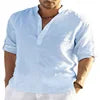 New Men's Casual Blouse Shirt Loose Tops Long Sleeve Tee Shirt Handsome Men's Cotton Slim Fit Linen Shirts