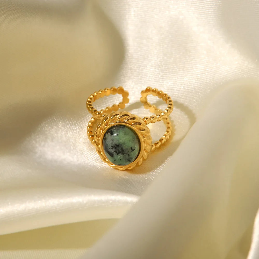 Fashion 18K Gold Plated Adjustable Open Ring Natural Stone Stainless Steel Turquoise Minimalist Rings Jewelry for Women Gift