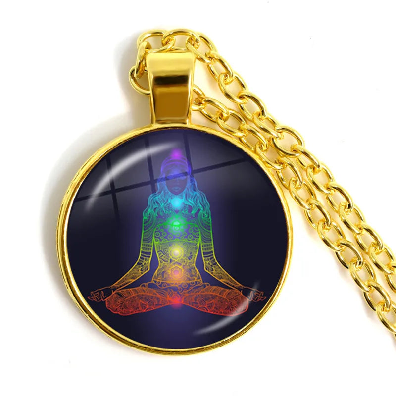 New Arrival 7 Chakra Reiki Healing Necklace Buddha Yoga Meditation Pendant Spiritual Hope Jewelry Chain Statement Necklace Gift