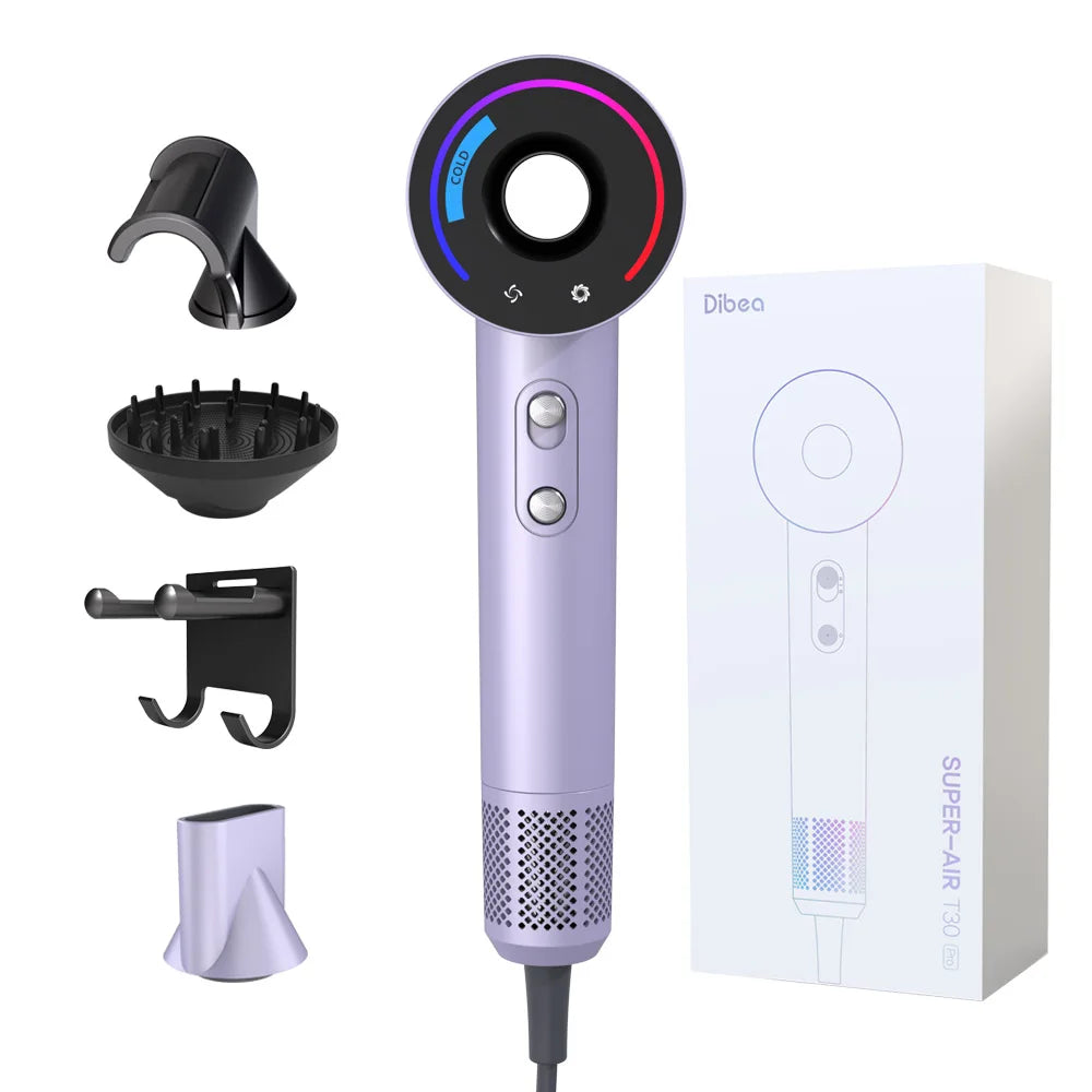 1600W T30 PLUS Professional AC High-Speed Ionic Salon Hair Dryer Smart LED Display Concentrator Nozzle Wall Mount for Hotels