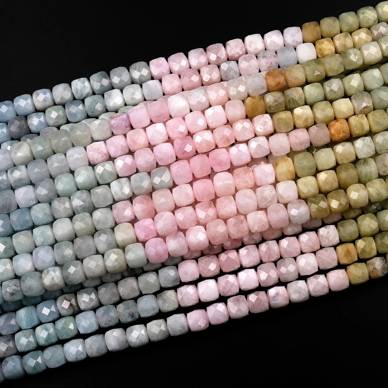 Great Gems Natural Multicolor Blue Aquamarine Pink Morganite Faceted 4mm 6mm Brilliant Cut Ball Beads Casual Unisex Necklace