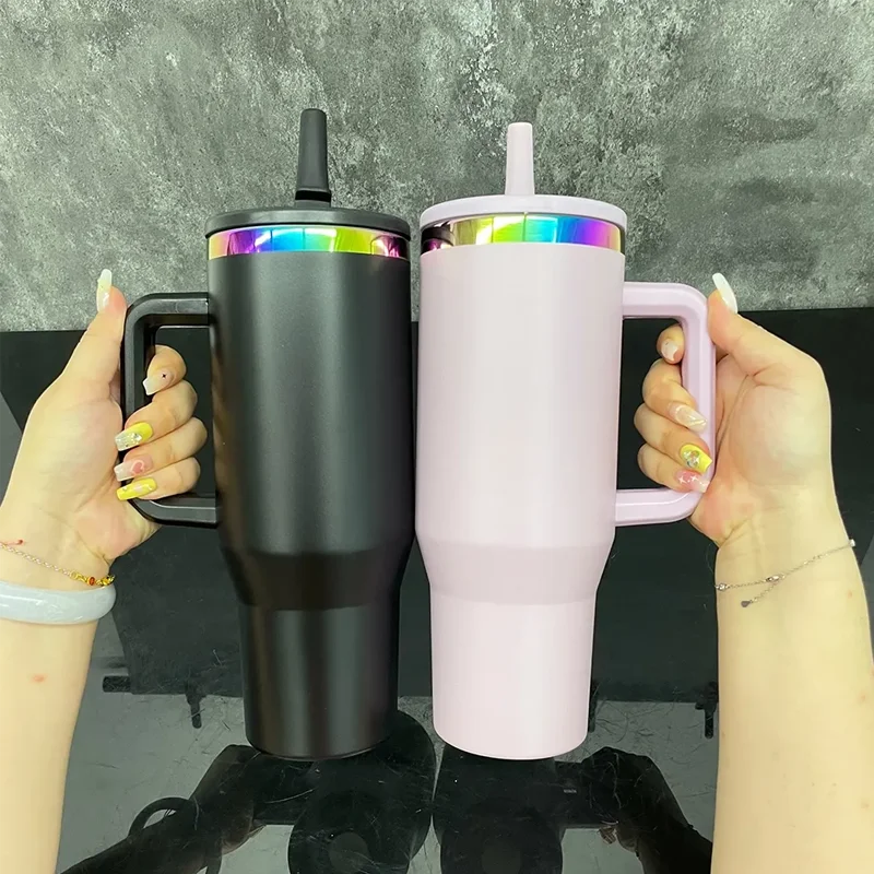 Us Warehouse 40 OZ Colorful Rainbow Plated Easy Clean Camping Gear 40 OZ Vacuum Tumbler for Home Office Outdoor Daily Use