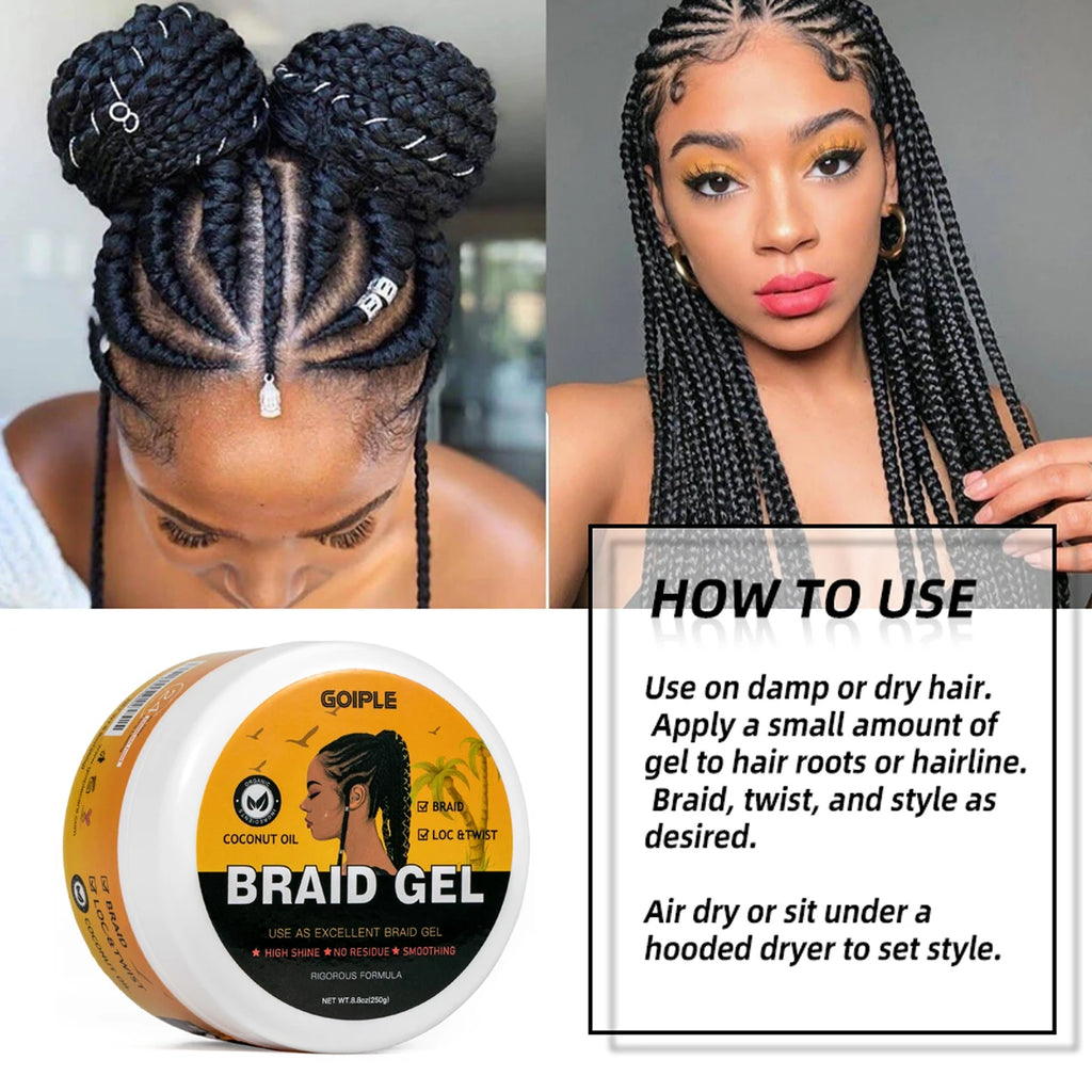 GOIPLE Long Lasting Hold Braid Gel for Black Women Shine n Jam Loc and Twist Wax Tames Frizz Edges Hair Cornrow Styling Product