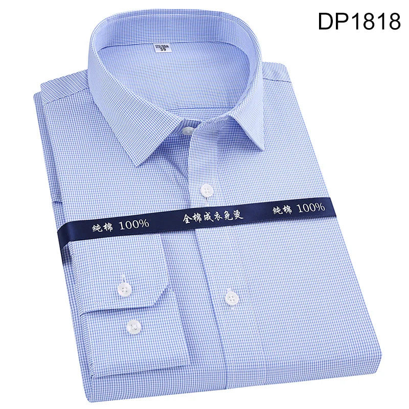 Men's Classic Long Sleeve Striped Dress Shirt Non Iron Regular Formal Business Social Button-up Easy Care Luxury Cotton Shirts