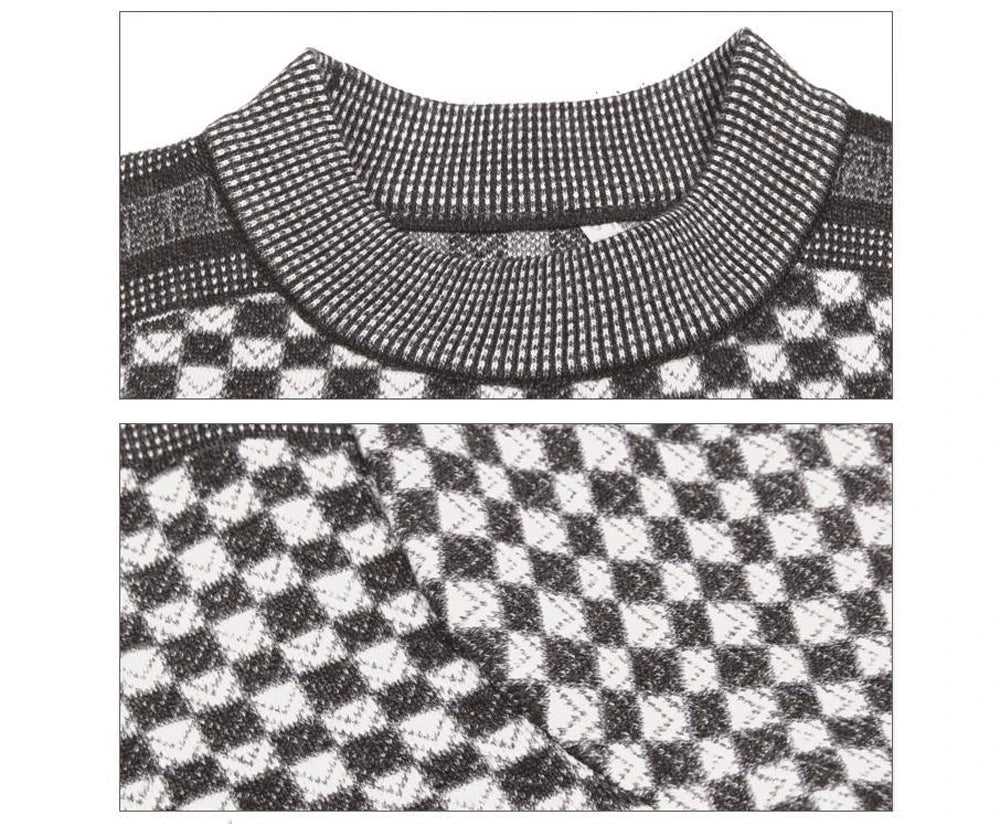 Autumn Winter Men's Warm Sweater Casual O-Neck Thick Cashmere Turtleneck Pullover Men Classic Plaid Sweaters Knitwear Clothing