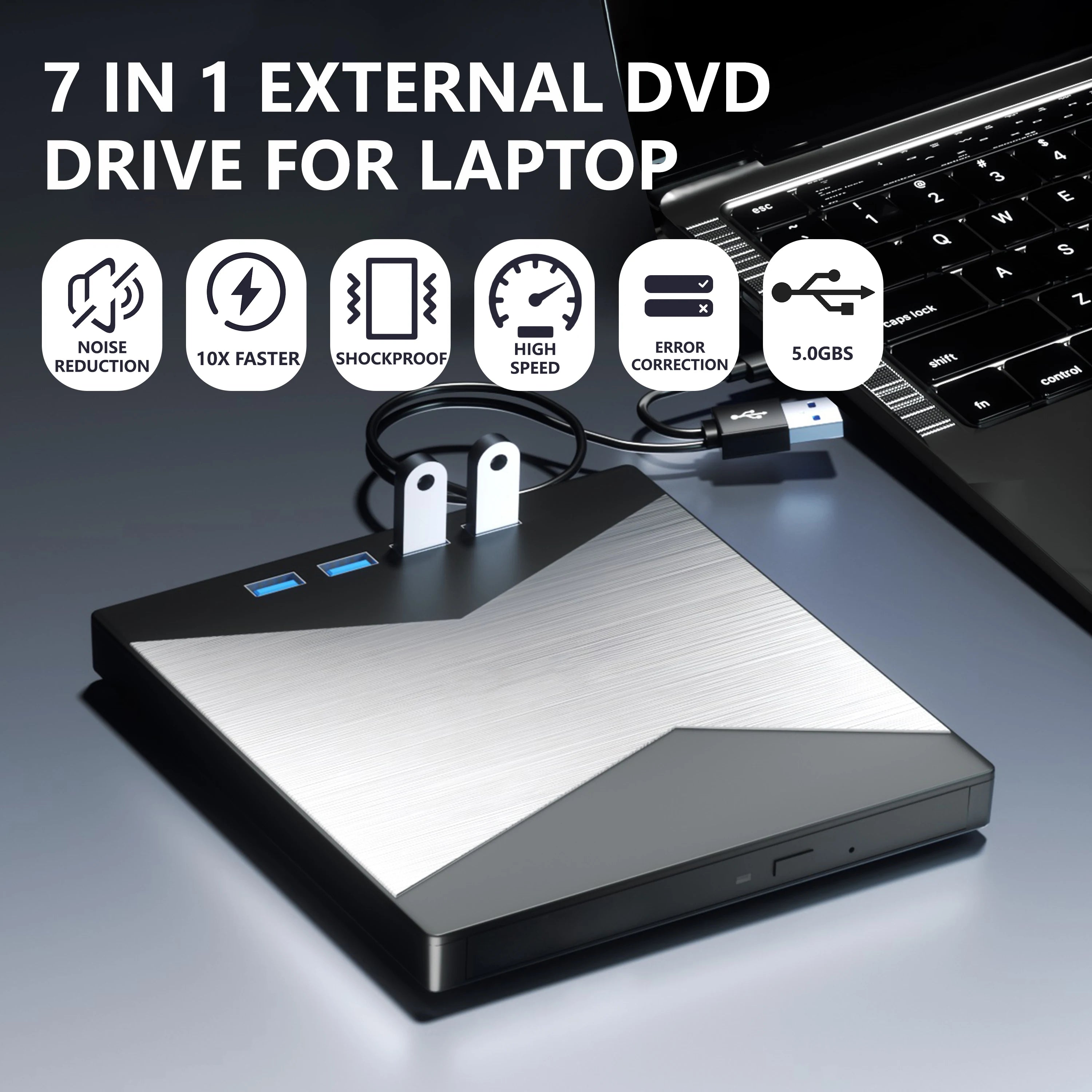 4K External Blu-ray Burner with USB 3.0 & Type-C Interface Portable DVD/CD/BD Player for Desktop/Laptop