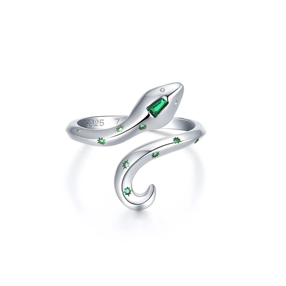 Fashion Design Cubic Zirconia 925 Sterling Silver Snake Ring Woman Bulk Resizable Ope Size Thin Snake Rings for Lady