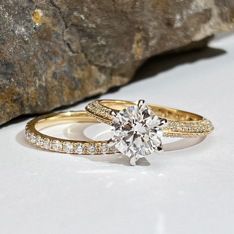 Luxury Round Cut D VVS2 1.5CT Diamond With IGI Real 18K Solid Gold Ring Lab Diamond Jewelry Engagement Rings