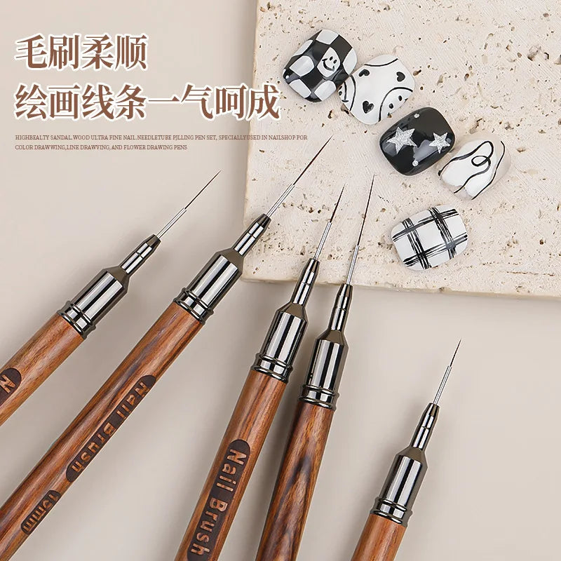 New 5pcs 6/9/12/15/18mm Wood Rod Nail Liner Brush Drawing Lines Stripe Painting Flower Pen Handle Nail Art Tools