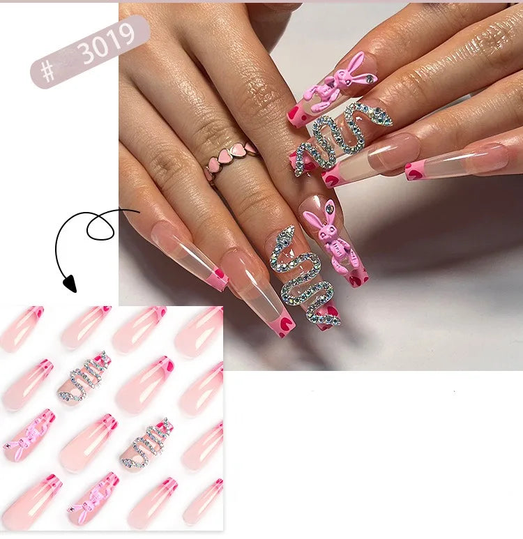 Dropshipping 24 Pcs French Style Romantic Art Acrylic Press on Nails Artificial Fingernails Candy False Nails Dating  Party 2792