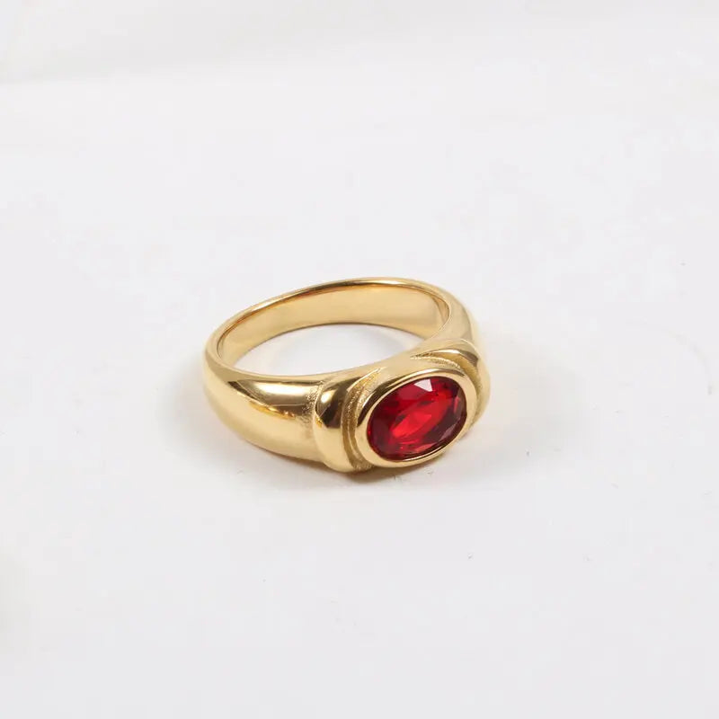PVD 18K Gold Plated Red & Blue & Green Zircon Stainless Steel Rings for Women Gold Rings Jewelry Wholesale