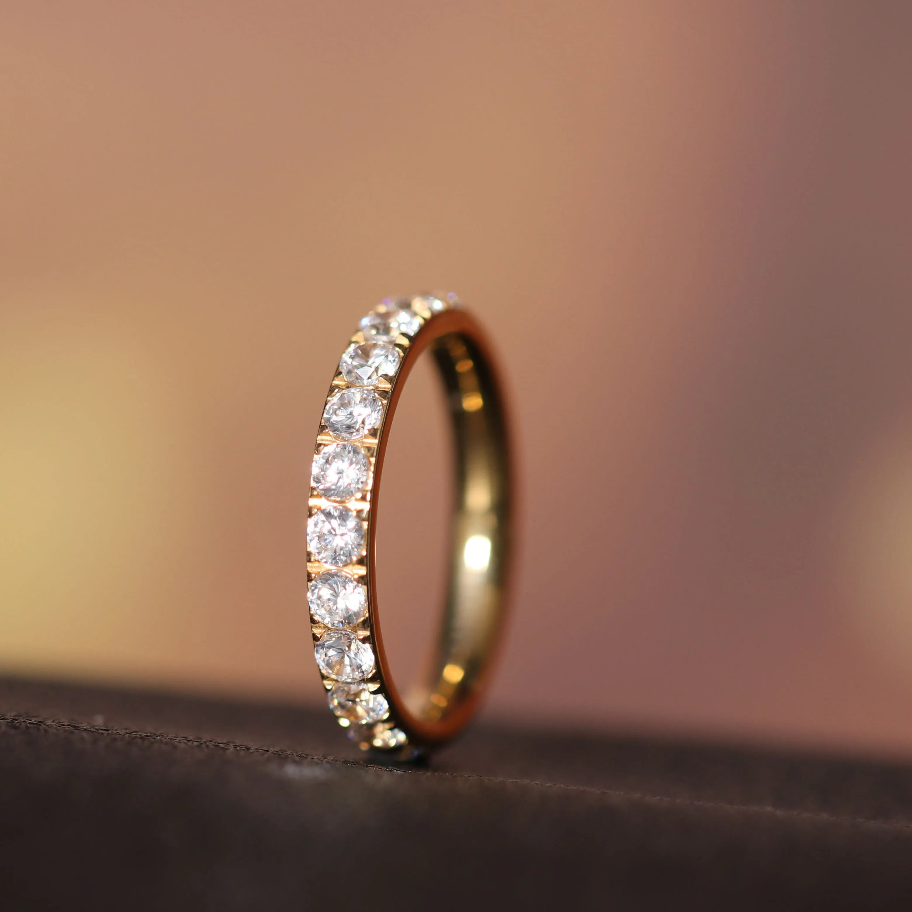 Somen 3mm Gold Color Rings Women Titanium Ring Cubic Zirconia Anniversary Engagement Wedding Band Fashion Jewelry