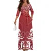 New Wholesale Customized Polynesian Tribal Printed Lace-Up Long Maxi Dress Side Pocket Plus Size Women Casual Dresses With Belt