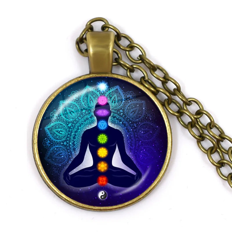 New Arrival 7 Chakra Reiki Healing Necklace Buddha Yoga Meditation Pendant Spiritual Hope Jewelry Chain Statement Necklace Gift