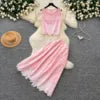 2026 Summer New Fashionable Embroidered Jacquard Vest High Waist Pleated Skirt Women's Set