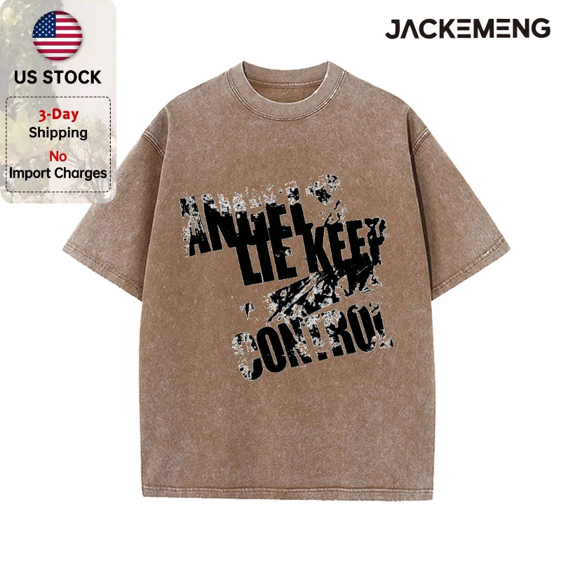 Oversized Washed Retro Gothic Graffiti Streetwear Print T Shirt USA Stock Wholesale Y2K Casual Tee