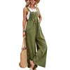 2025 Women's Summer Retro Style Jumpsuit New Style Solid Color Casual Strap Pants Loose Fit Breathable with Art Retro Pocket