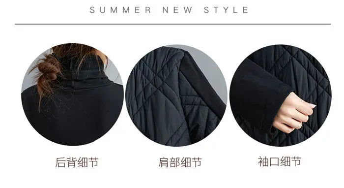 Retro Quilted Diamond Dress Thick Stitching Warm Autumn Winter Clothing New Women's High-Neck Casual Long Tunic y750