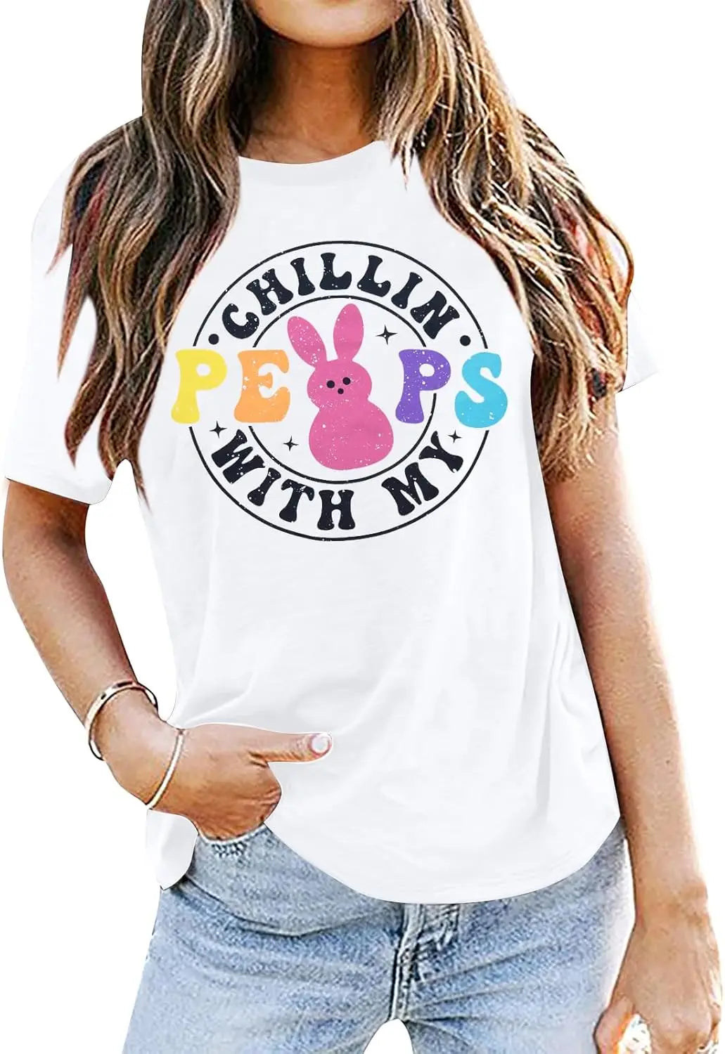Happy Easter Cute Bunny Shirts Chillin with My Peeps Short Sleeve Tops