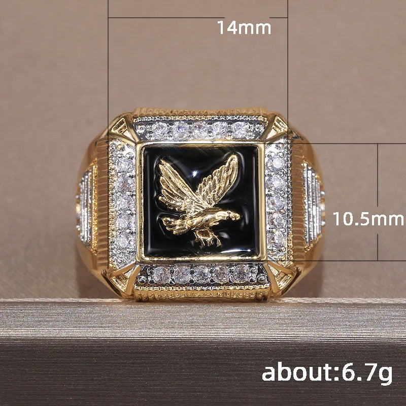 Mens Eagle Ring with Sparkling Accents Bold Statement Fashion Jewelry