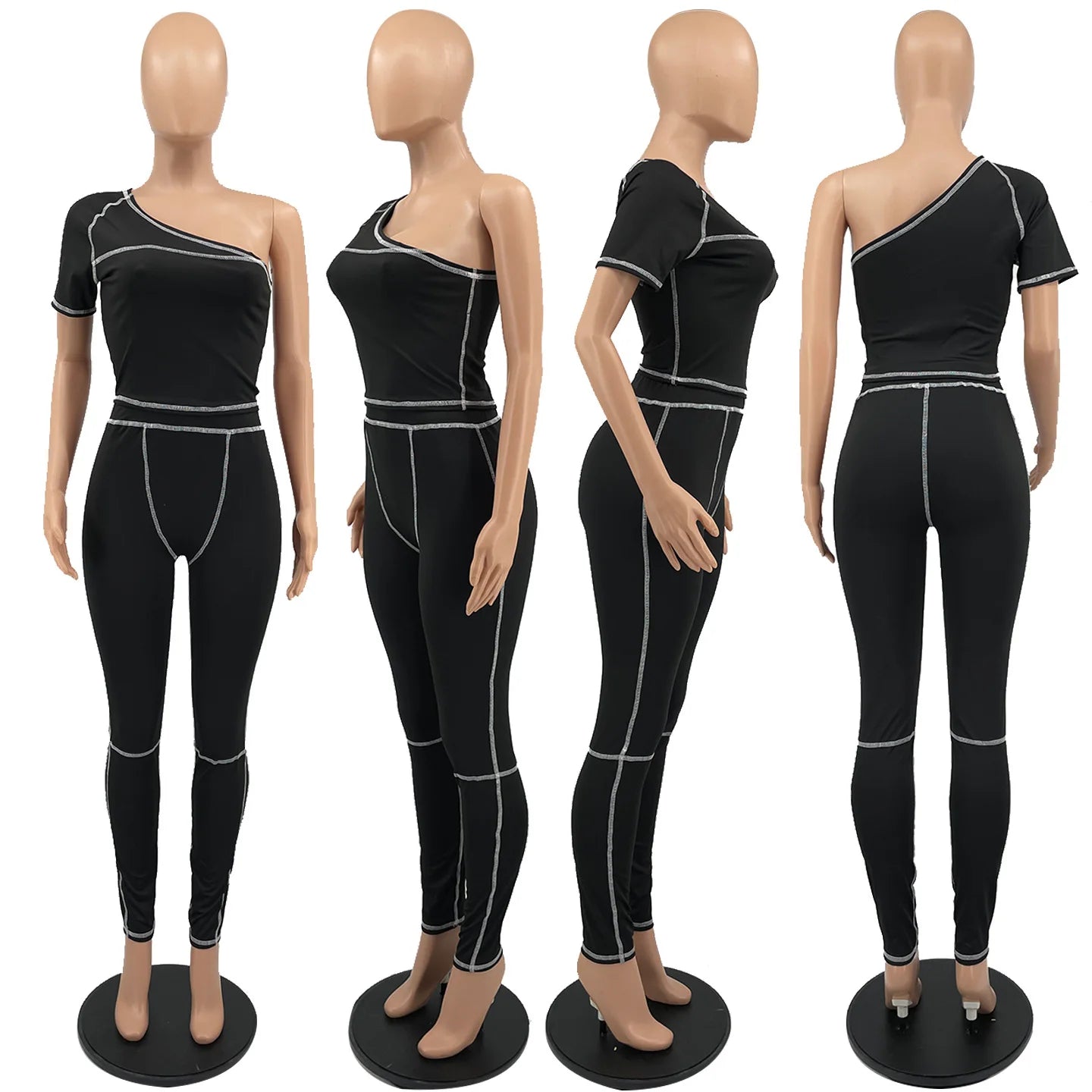 Custom Logo Private Label Sleeveless One Shoulder Jumpsuit Striped Bodycon Jumpsuit Pants