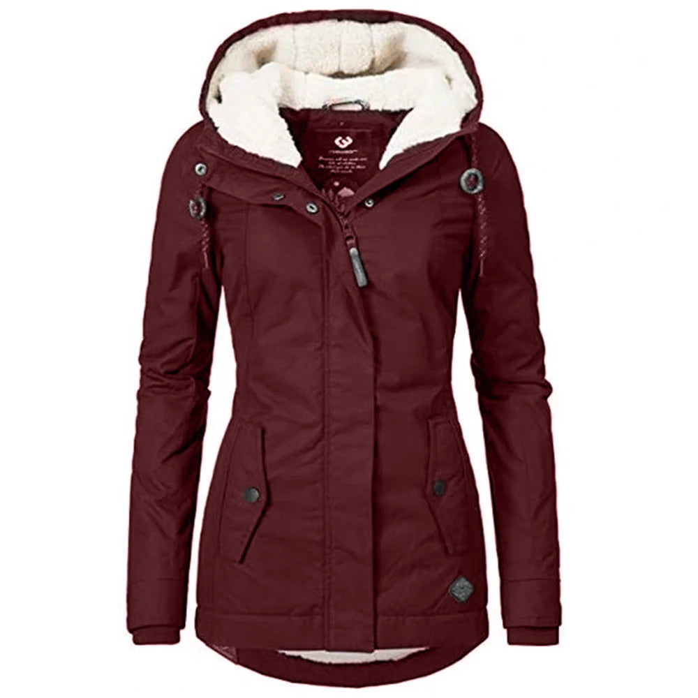 2025 New UZZDSS Winter Women Warm Parkas Hooded Thick Plush Coats Female Mid-Long Cotton Jacket Warm Coat Outwear Suit Jackets