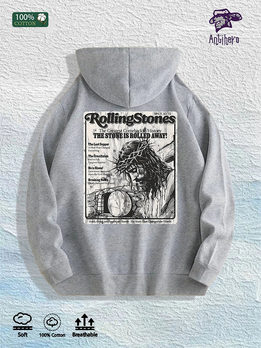 RollingStones Faith Graphic Hoodie 100% Cotton US Warehouse 7 Colors
