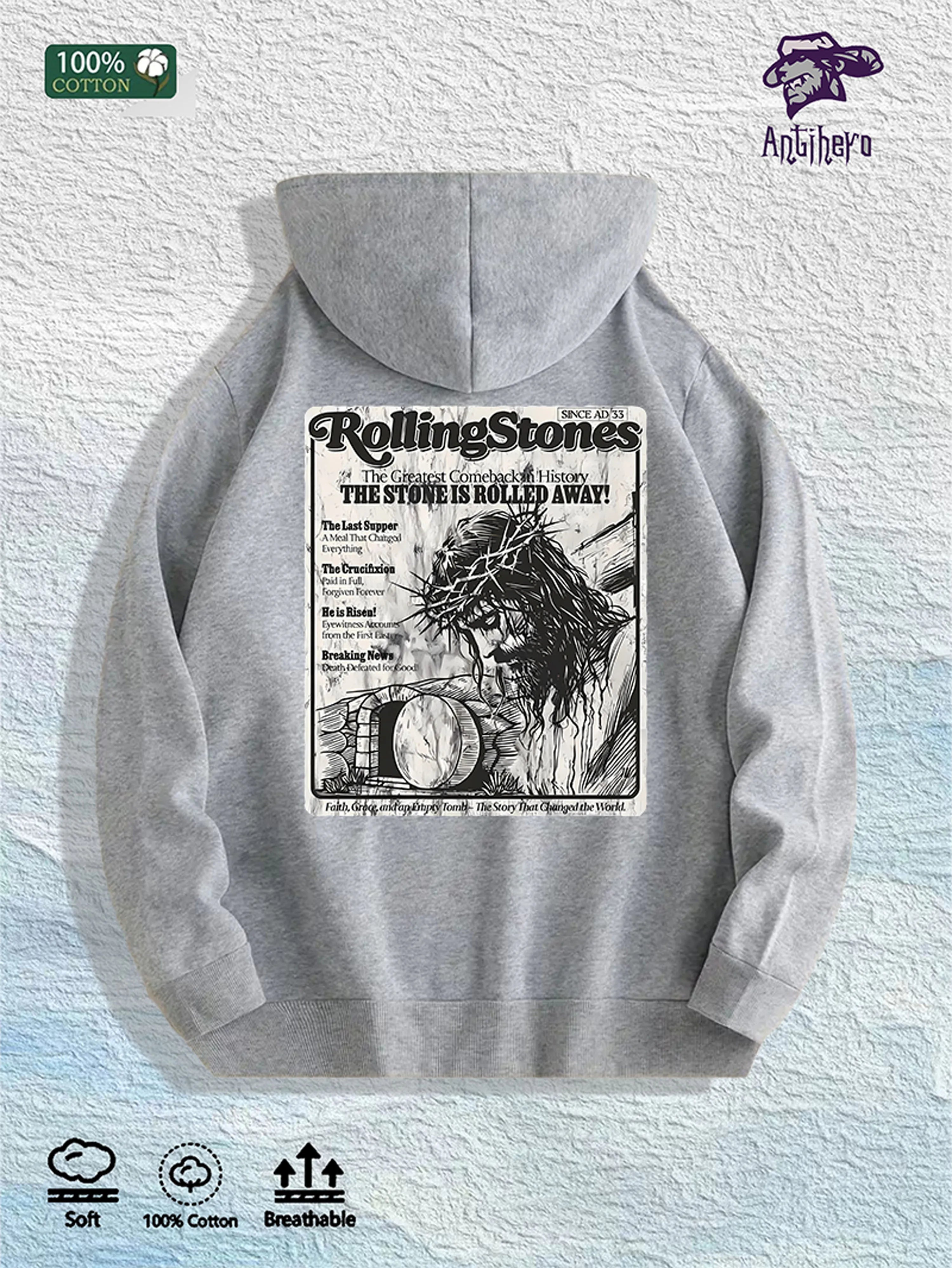RollingStones Faith Graphic Hoodie 100% Cotton US Warehouse 7 Colors