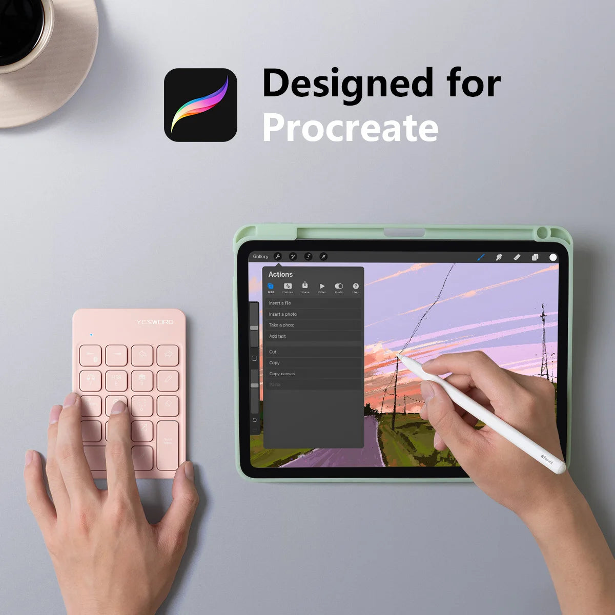 FRUNSI Wireless Bluetooth Shortcut Keyboard for iPad Procreate Graphics Drawing Tablet Painting Mini Portable Rechargeable