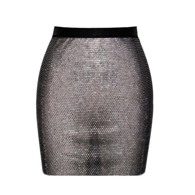 Sexy Rhinestones Fishnet Party Crystal Deep V Crop Top Rhinestone Chainmail Halter Draped Bra Ladies Club Crop Top