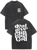 Vintage Washed Oversized Christian Bubble Letter Print T-shirt Retro Streetwear Casual Cotton Tee US Stock