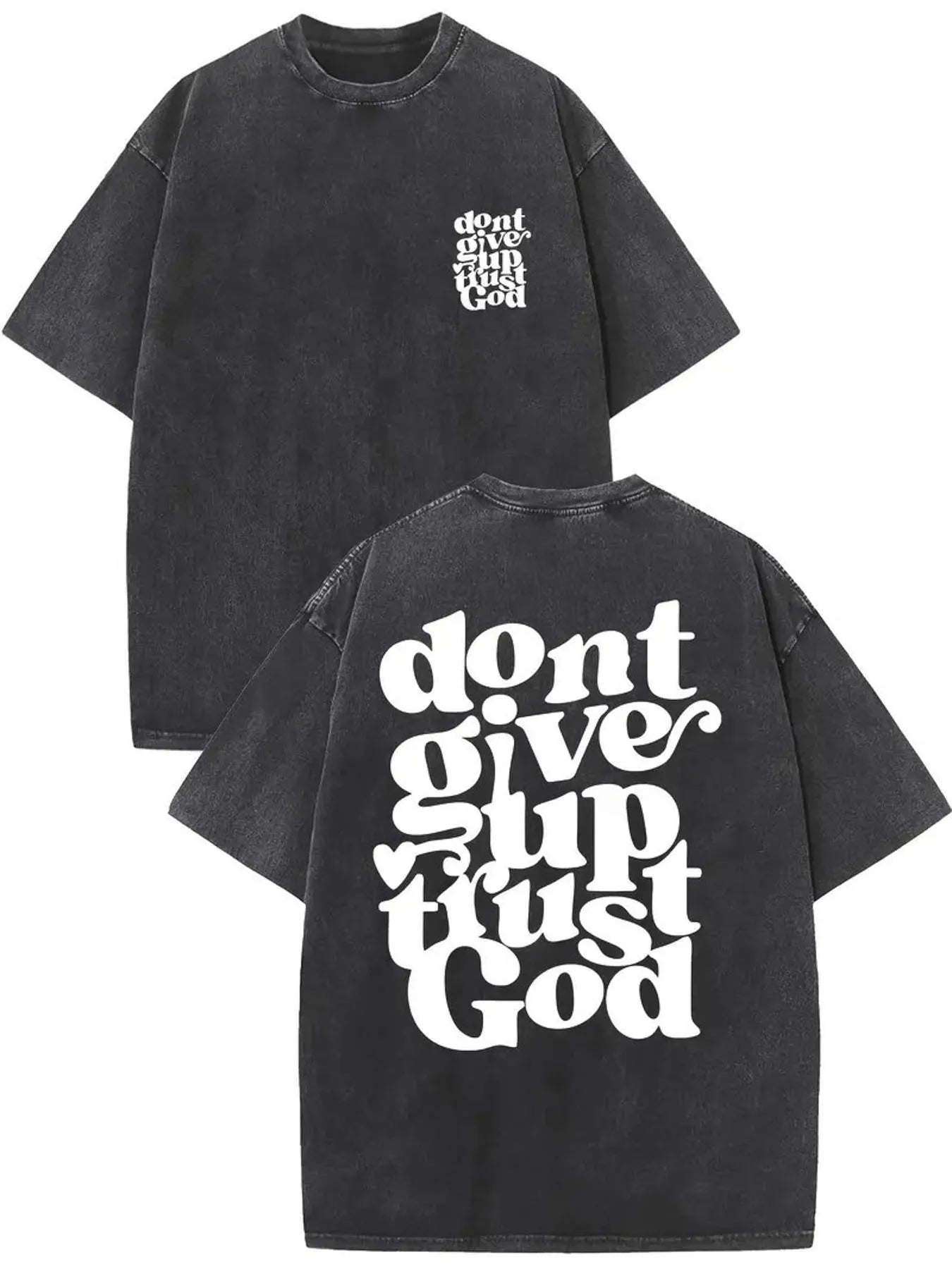 Vintage Washed Oversized Christian Bubble Letter Print T-shirt Retro Streetwear Casual Cotton Tee US Stock