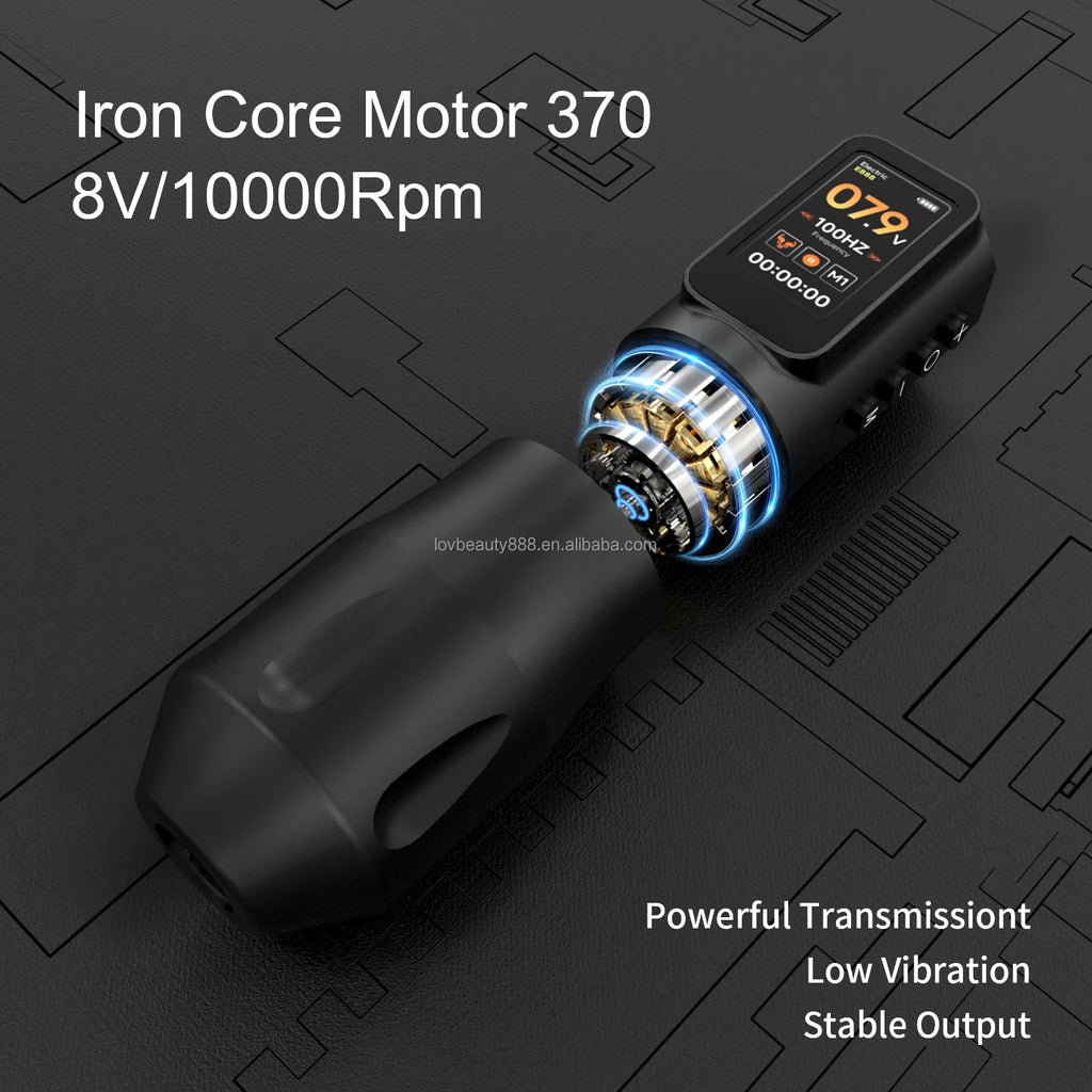 Professional Electric Permanent Tattoo Gun with 1700mAh Rechargeable Battery 2.5mm Stroke 10000 RPM Permanent Makeup
