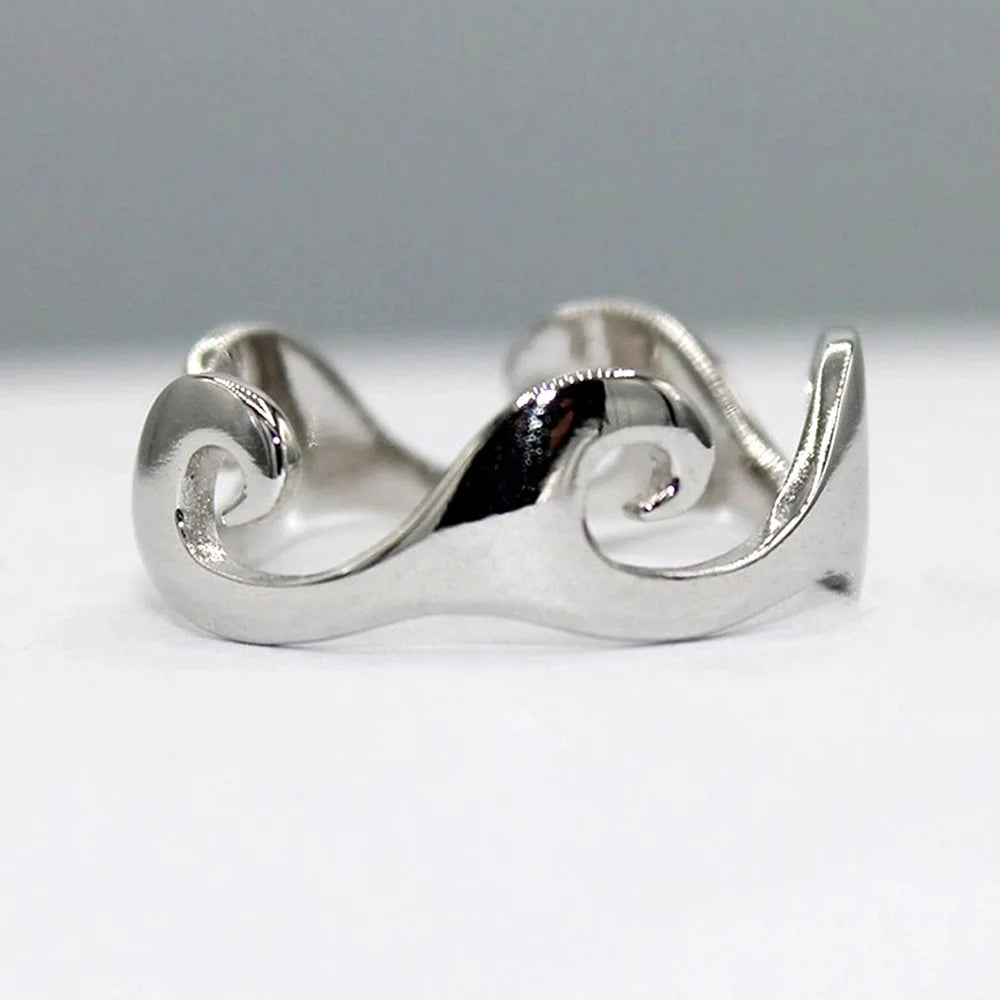 Irregular Wave Polished Index Finger Ring for Men Women, Minimalist Unisex Band with Smooth Style