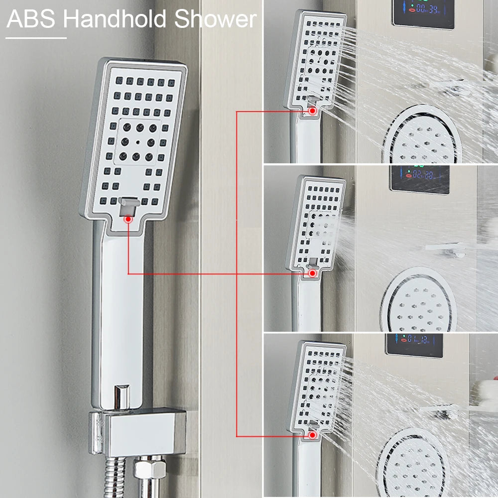 LED Shower Panel Waterfall Rain Digital Display Shower Faucet Set SPA Massage Jet Bathroom Column Mixer Tap Tower System