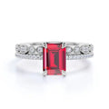1.45 Carat Emerald Cut Ruby Wedding Ring 925 Sterling Silver Rhodium Plating Classic Style Gemstone Anniversary Party Jewelry