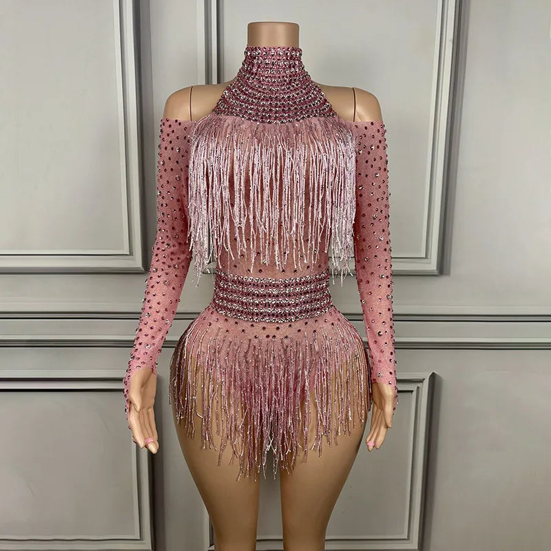 Latin Dance Costume Music Festival Disco Dancing Show Ball Evening Wear Birthday Party Banquet Dinner Rhinestone Mesh Jumpsuit