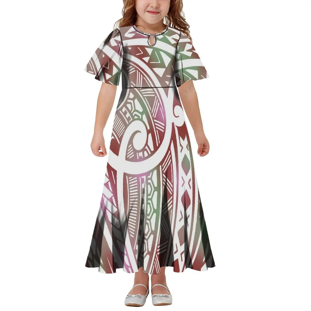 New Hawaiian Style Drop Collar Design Baby Girls Long Dress Children Size in Dresses Fit Flare Toddle Girls Dresses for Kids